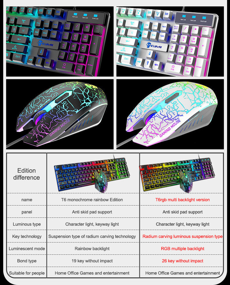 مجموعة لوحة المفاتيح والفأرة المضيئة T6RGB من Kuiying